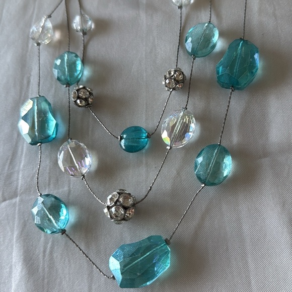 Teal & Crystal Beaded Multi-Strand Wire Necklace and Earring Set - Picture 3 of 10